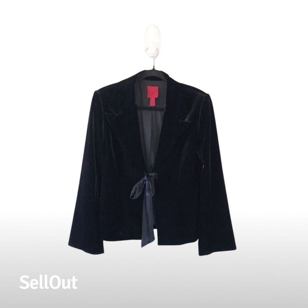 JS Collections Women's Black Velvet Blazer‎ Jacket Size 12 Formal